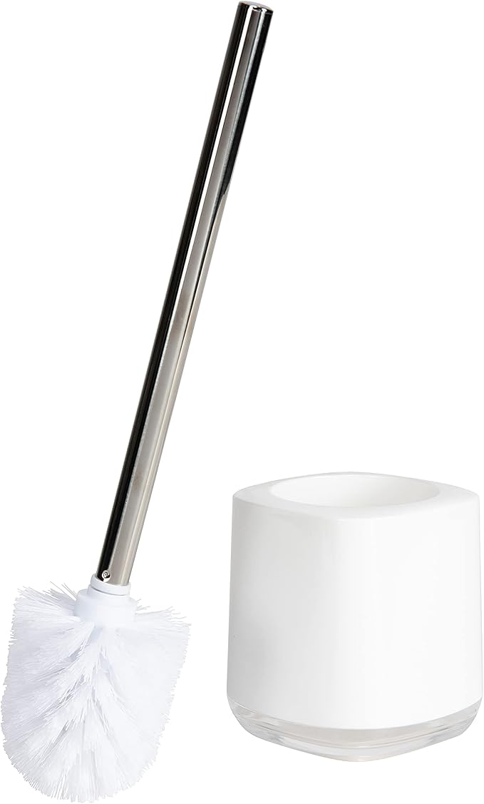 Bath Bliss Luxury Toilet Brush and Holder Set | Bathroom Cleaning | 360 Degree Brush | Short Design | Décor | Stainless Steel | White
