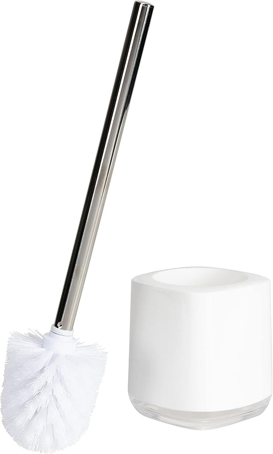 Bath Bliss Luxury Toilet Brush and Holder Set | Bathroom Cleaning | 360 Degree Brush | Short Design | Décor | Stainless Steel | White
