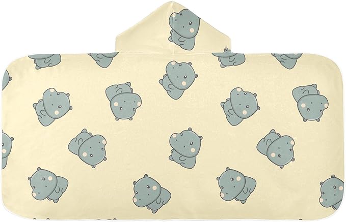 susiyo Kids Hooded Bath Towel Cute Gray Hippo Beach Towel for Kids 23.5 x 50 Inch Microfiber Soft Absorbent Quick Dry Bath Swim Pool Towel Wrap Poncho Bathrobe with Hood for Kids Toddler