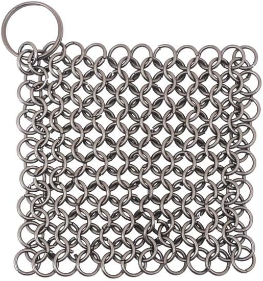 Mythrojan Cast Iron Scrubber 316 Stainless Steel Skillet Cleaner 3.9"x3.9" Chainmail Scrubber Chain Mail Scrub with Hanging Ring for Cast Iron Pre-Seasoned Pans, BBQ Grills Cookware Utensils Cleaning