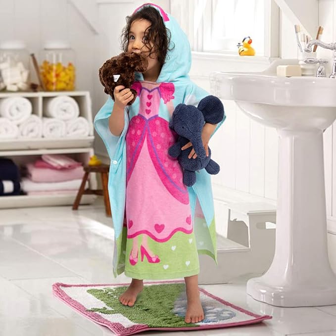 Florica Hooded Bath Towels for Girls Kids Toddlers Children 2 to 6 Years Old Cotton Ultra Soft Absorbent Poncho Beach Towel for Pool Swim Pink Large Size 24"x 47" in Full-Length (Lovely Princess