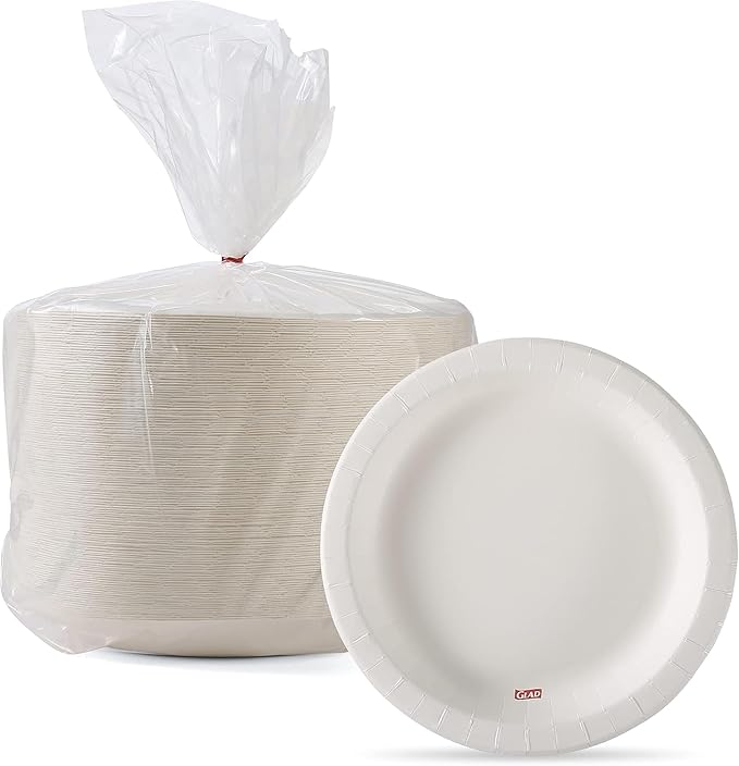 Glad Round Disposable White Paper Plates, Strong Soak-Proof Microwave-Safe Paper Dinner and Dessert Plates for Everyday Meals, Parties, Snacks and Serving, 8.5 Inch, 500 Count