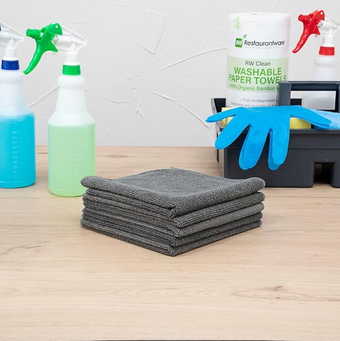 Restaurantware Clean Tek Professional 16 x 16 Inch Cleaning Cloths 100 Lint Free Microfiber Towels - Highly Absorbent Non Abrasive Gray Microfiber Cleaning Rags Reusable For All Purpose Use