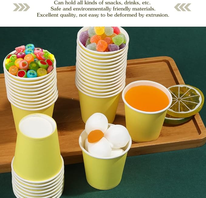 100 Pack 3oz Yellow Paper Cups,Mouthwash Cups, Disposable Bathroom Cups,Small Paper Cups 3oz Ideal for Bathroom, Supermarket, Birthday Party, Picnic and BBQ