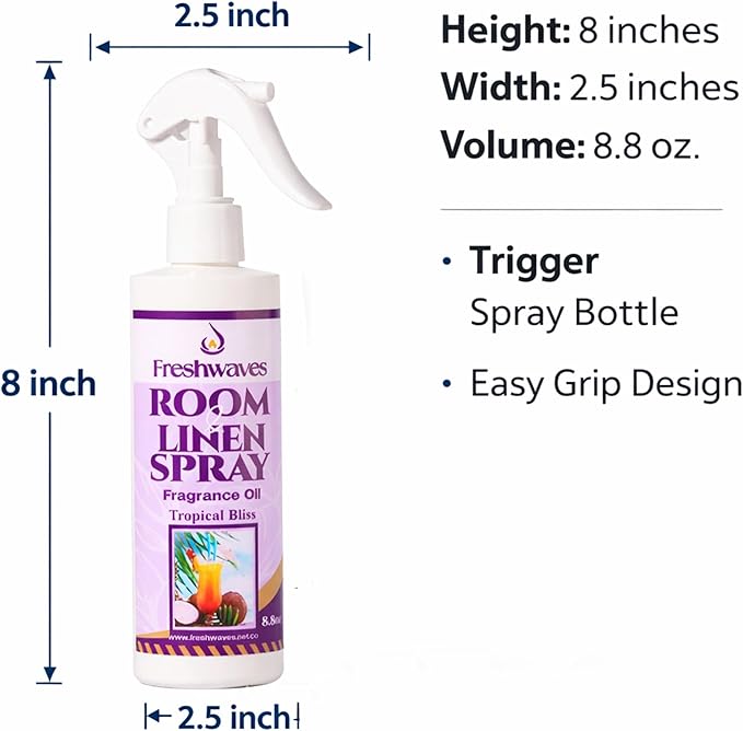 Freshwaves Room & Linen Spray | Tropical Bliss Fragrance Oil | 8.8oz Air Freshener | Odor Eliminator for Living Room, Bedroom, Bathroom & Office