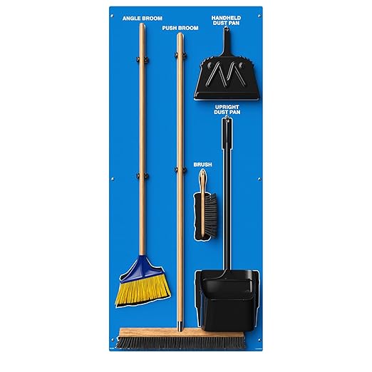 Clean & Sweep 5S Shadow Board/Wall Mount Broom Holder, 68" x 30" Board, 5S Cleaning Station - with Broom and Dustpan Set Included, Made in The USA by AccuformNMC, Blue/Black, PSB616BUBK