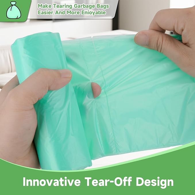 2.6 Gallon Small Trash Bags Bathroom - Green Mini Garbage Bags Biodegradable Compostable 100 Count 10 Liter Unscented Little Waste Basket Kitchen Office Car Tiny Liners Strong Thick Heihaily