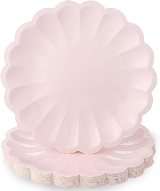 NatNarr 30 Pcs Pink Paper Plates 9.5 In Light Pink Plates Disposable Heavy Duty(350gms) Fancy Plate Scalloped Party Plate with Shell Edge for Wedding Birthday Bridal Shower Girl Baby Shower