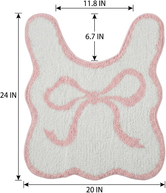 Pink Scalloped U-Shaped Toilet Mat 20x24, Cute Luxury Plush Bath Rug, Soft Absorbent Non-Slip Microfiber Floor Mat for Bathroom Decor and Toilet Base, Machine Washable