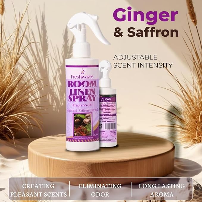 Freshwaves Ginger & Saffron Citronella | Air Freshener Spray | Room Odor Eliminator | Home Fragrance Spray for Living Room | Bedroom | Restroom & Office | 8.8oz