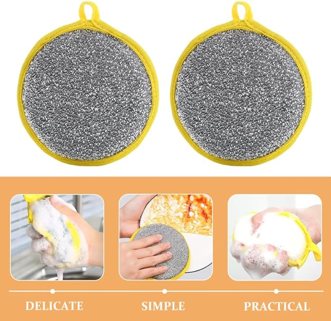 10Pcs Double Sided Round Dish Sponge Metallic Kitchen Scrubber for Efficient Cleaning Multi Purpose Dish Pad and Reusable Kitchen Sponges and Household