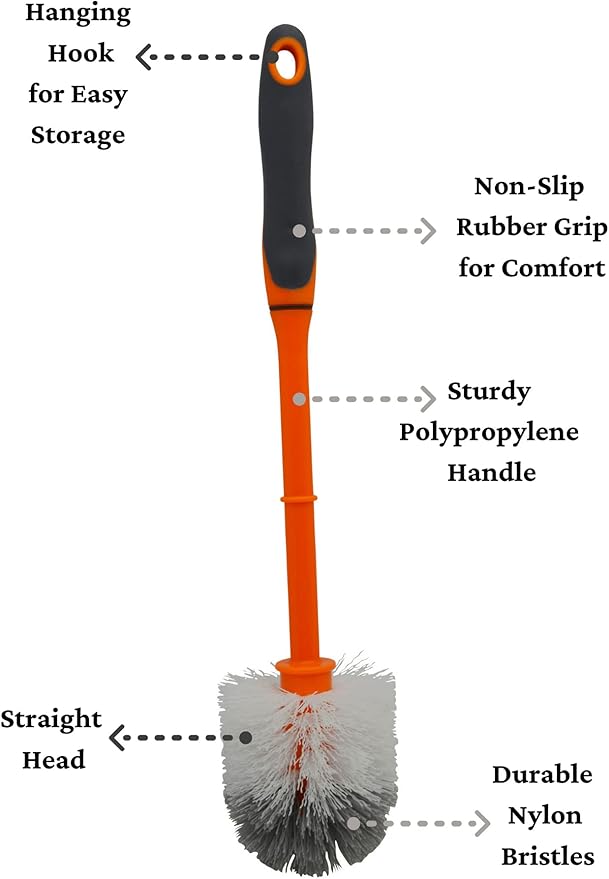 IMUSA USA (6 Pack) Round Orange Toilet Brush with Dual Tone Bristles (White & Grey)