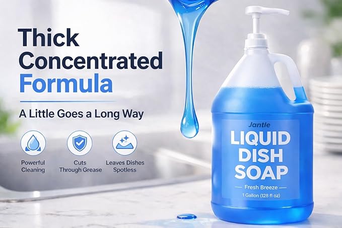 Jantle Dish Soap Bulk 1 Gallon (4 Pack) with Pumps – Liquid Dishwashing Soap Refill, Heavy Duty Grease Cleaner, Long Lasting Dish Detergent for Kitchen, Restaurant & Commercial Use