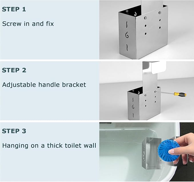 2 Pcs 304 Stainless Steel Toilet Tank Cleaning Tablet Holder - Adjustable Hanging Hook for Cleaning Tablets & Bleach Pods, Prevents Residue Buildup (Silver)