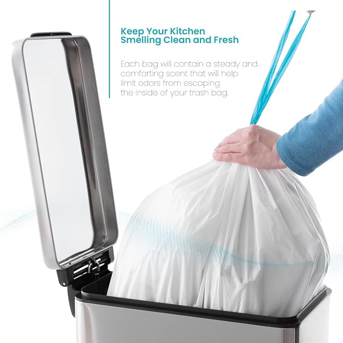 Home Zone Living 12 Gallon Kitchen Trash Bags with Drawstring Handles, Heavy Duty Custom Fit Design for Standard 45 to 50 Liter Kitchen Trash Cans, Code 45S, 60-Count