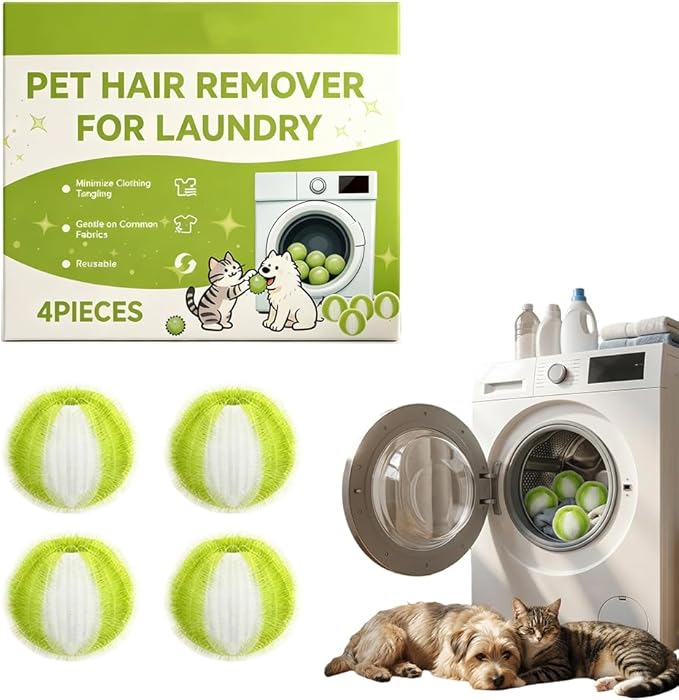 Pet Hair Remover for Laundry, 2026 Reusable Dog & Cat Hair Remover, Efficient Debris, Hair Cleaner, Pet Hair Catcher for Clothes, Bedding, Washing Machine Hair Catcher (Green 4pcs)