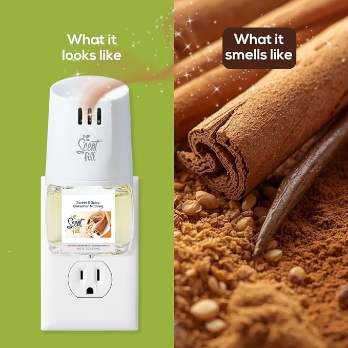 Scent Fill Sweet & Spicy Cinnamon Nutmeg Plug in Air Freshener, 4 Scented Oil Refills