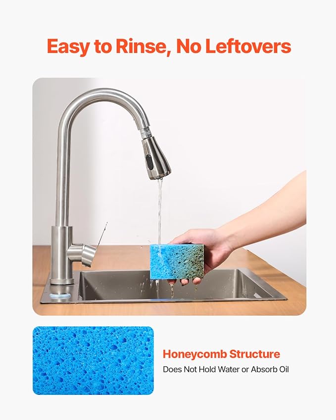 VEVOR Sponges, 12 Pcs Durable Natural Kitchen Sponges with Cellulose & Scrub Pad, Easy-to-Rinse Cleaning with Honeycomb Structure & Quick Water Absorption, Fit for Home Cleaning