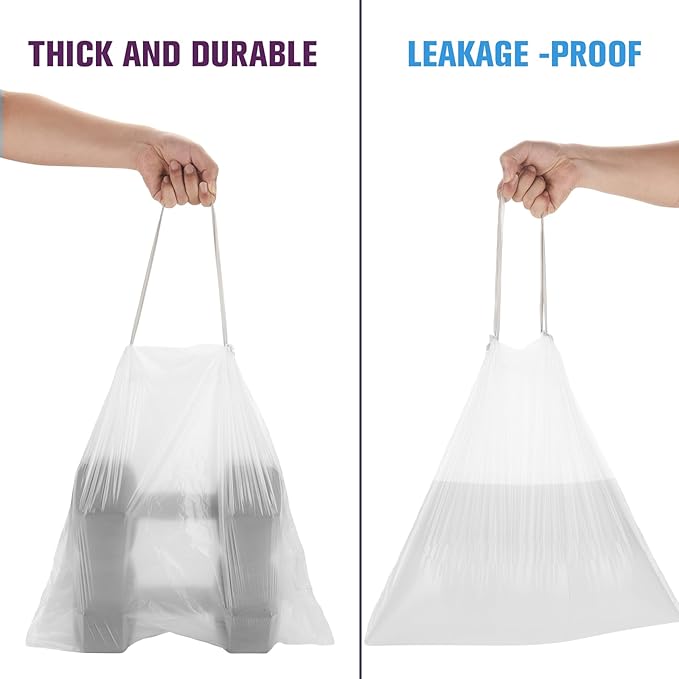 1.6 Gallon Drawstring Kitchen Trash-Bags - Heihaily Unscented Clear White Plastic Garbage Bags Heavy Duty Bulk Tiny Waste Basket Liners for Bathroom Bedroom Office (3 Rolls, 60 Counts)