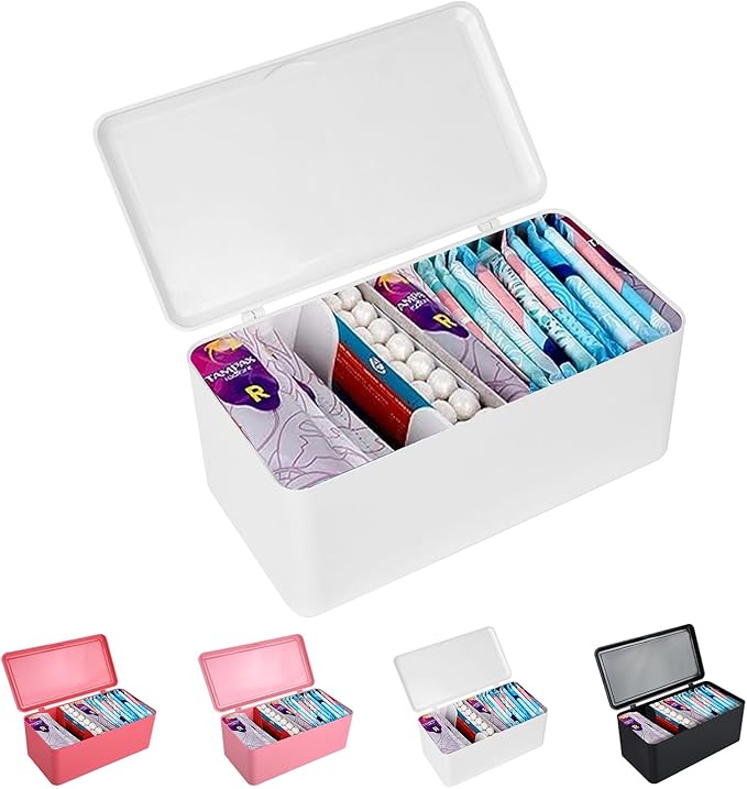 pad and tampon organizer for bathroom,Sanitary Napkin Holder, Pad and Tampon Organizer for Period, Sanitary Napkin Storage Container, White