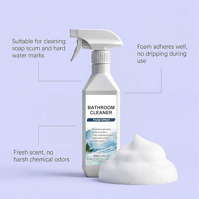 Scale Remover Bathroom Cleaner, Bathroom Descaler Foam Cleaner Spray, Stubborn Stains, Bathroom Cleaner Foam Spray for Shower, Tiles, Glass, Stainless, Steel, Natural Stone (2)