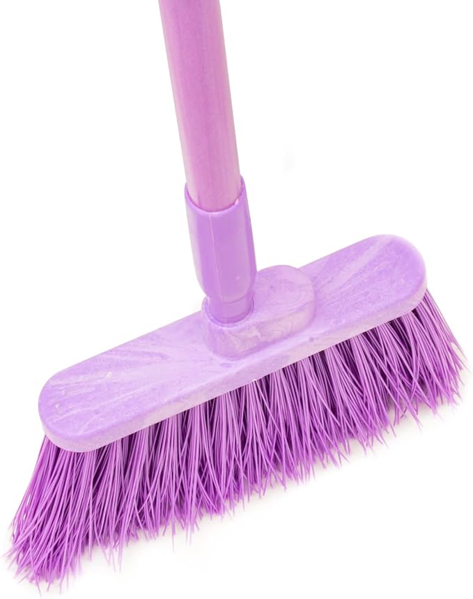 SPARTA 41083EC68 Plastic Color Coded Broom, Unflagged Bristles, Long Broom With Angled Head For Small Debris Cleaning, 56 Inches, Purple, (Pack of 12)