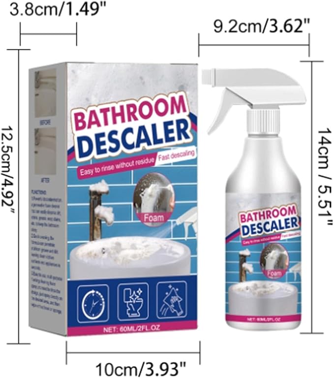 Bathroom Descaler Foam Cleaner Spray, Stubborn Stains Cleaner for Tiles, Faucets, Tubs & Glass, 60ml Each - All-Purpose Bathroom Stain Remover, Fresh Scent (2)