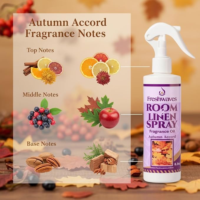 Freshwaves Air Spray Freshener | Autumn Accord Room Spray Odor Eliminator| 8.8oz Air Freshener Sprays for Living Room | Bedroom | Restroom & Office | White Bottle