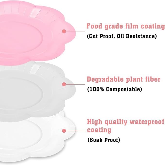 Light Pink Plates Party Supplies,9 inch Pink Paper Plates Disposable Scalloped for Birthday Cake Plate Baby Shower Dinner Wedding Dessert Party