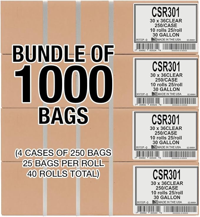 Aluf Plastics 20-30 Gallon Clear Trash Bags - (Huge 1000 Pack) - 30" x 36" - 1.2 MIL (Equivalent) - Heavy Duty Industrial Liners Clear Garbage Bags for Recycling, Contractors, Storage, Outdoor