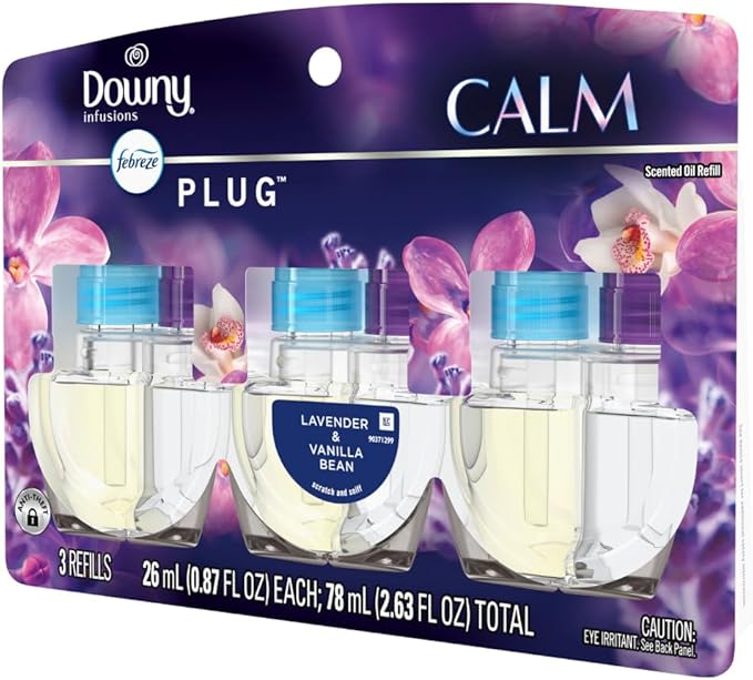 Febreze Plug In Air Freshener, Odor-Fighting Scented Oil Refill, Downy Calm Scent, 3 Refills, (Pack of 2)