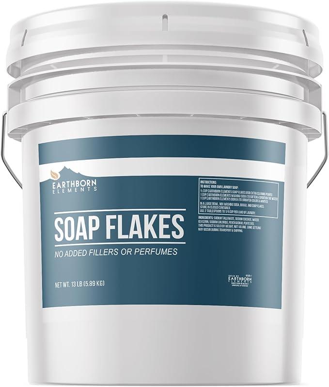 Earthborn Elements Soap Flakes 3.5 Gallon Bucket, Homemade Laundry Detergent, Tallow-Based, Unscented
