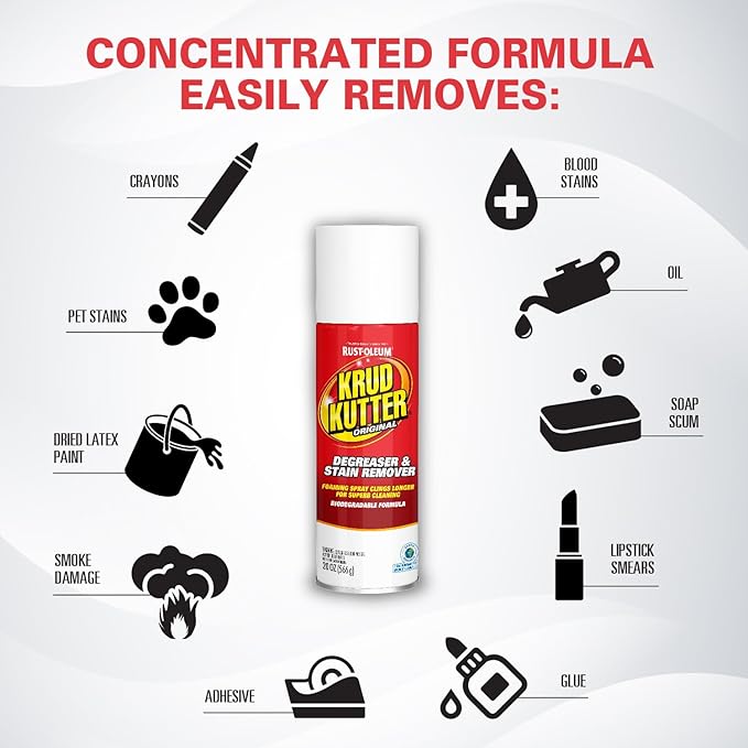Krud Kutter Original Cleaner Degreaser Aerosol, 20 oz, Heavy Duty Spray for Grease, Oil and Tough Stains, All Purpose Multi Surface Cleaner for Kitchen, Garage, Tools and Equipment