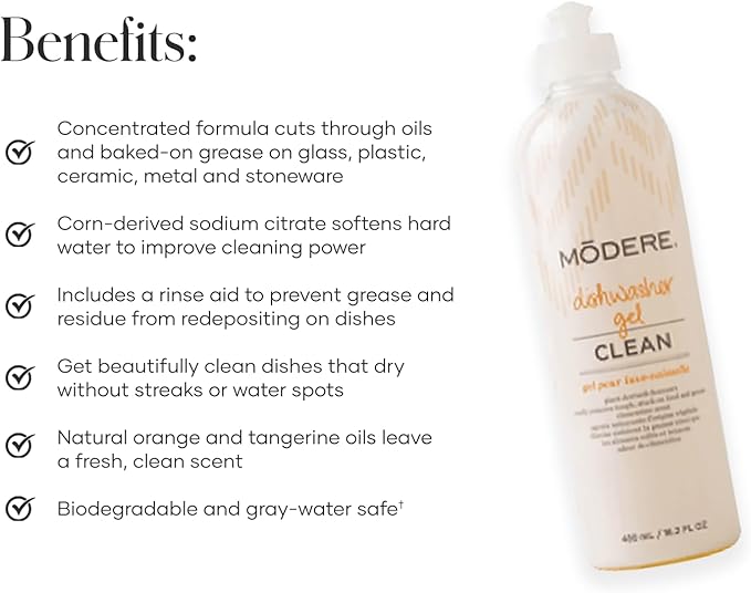 Modere Dishwasher Gel - Powerful Dishwashing Gel with Enzymes and Essential Oils That Help Deliver Sparkling, Spotless Dishes With Every Wash - 480 mL