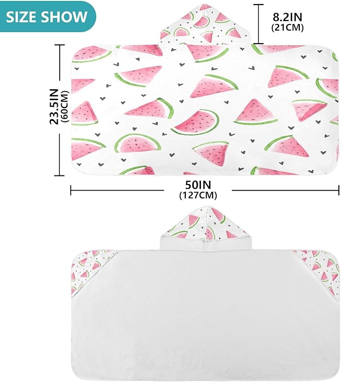 CEBUGI Watercolor Watermelon Hooded Bath Towel for Kids Absorbent Soft Bath Towel Wrap with Hood 50x23.5in Pool Beach Shower Towel for Boys Girls