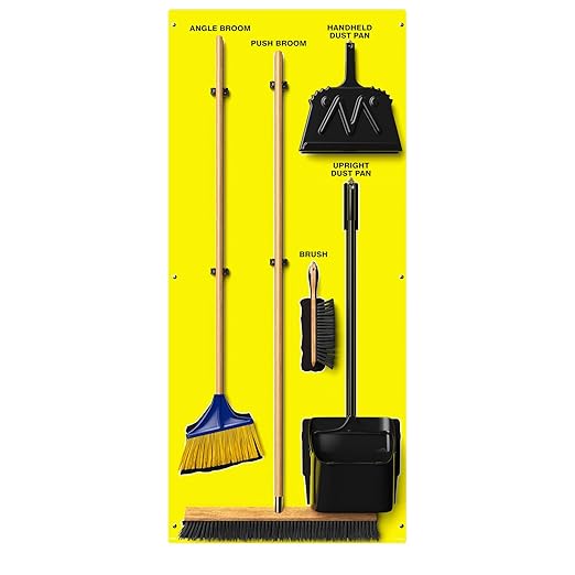 Clean & Sweep 5S Shadow Board/Wall Mount Broom Holder, 68" x 30" Board, 5S Cleaning Station - with Broom and Dustpan Set Included, Made in The USA by AccuformNMC, Yellow/Black, PSB116YLBK