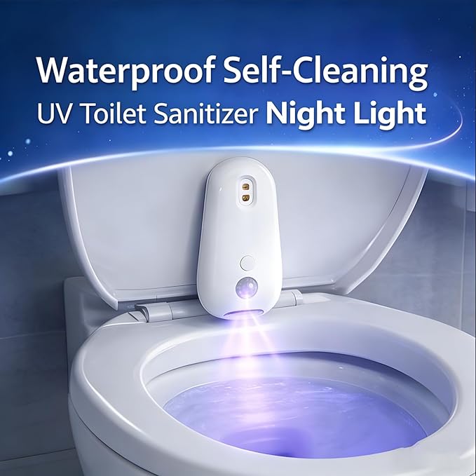 Self Cleaning UV Toilet Sanitizer and Night Light, Toilet Sanitizer and Night Light, Smart Easy Tool-Free Installation for Restroom, Washing Machine, Cabinet (2 Pcs)
