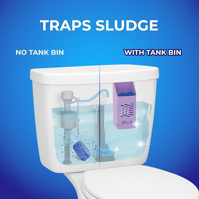Toilet Tank Tablet Holder with 6 Blue Toilet Bowl Tablets, 8.97 x 3.22 x 2.25 Inch Tablet Holder - Prevents Flapper Jams & Residue, Extends Life of Drop-In Cleaner Tablets