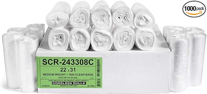 Aluf Plastics SCR-243308C 12-16 Gallon Trash Bags - (Commercial 1000 Pack) - Source Reduction Series Value High Density 8 Micron (equiv) Gauge - Intended for Home, Office, Bathroom, Paper, Styrofoam