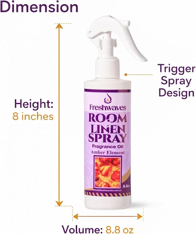 Freshwaves Amber Element Air Freshener Spray | Room & Linen Spray | Odor Eliminator for Home, Bedroom, Bathroom & Office | 8.8oz