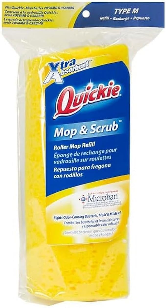 Quickie Roller Mop Refill with Microban Extra Absorbent Mop and Scrub Cleaning for Bathroom and Kitchen Cleaning,(Pack of 12)
