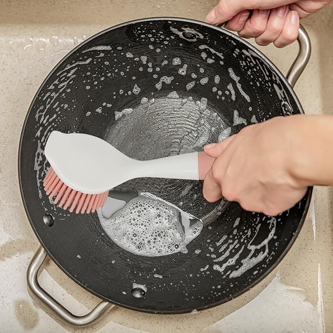 Luxshiny Dish Brush with Long Handle: Pot Scrubber Kitchen Scrub Brush Ergonomic Dish Washing Scrubber for Dishes and Pots Non-Scratch Cleaning