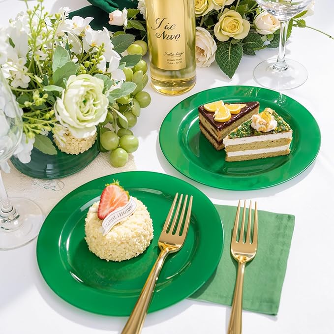 FLOWERCAT 60PCS Green Plates & St. Patrick's Day Plates - Heavy Duty Dark Green plates Disposable for Party&Event- Include 30PCS 10.25" Dinner Plates & 30PCS 7.5" Dessert Plates