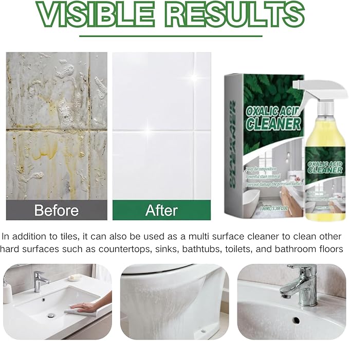 2PCS Oxalic Acid Cleaner, Upgraded Oxalic Acid Cleaner Spray,Powerful Stain Removal Spray for Bathroom,Are Used For Multiple Surface Rust Removers For Bathtubs, Porcelain, And Ceramic Tiles.