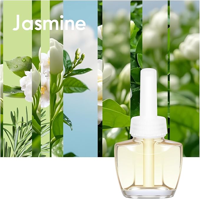 Plug In Air Freshener Refills - Jasmine Scent, Wall Plug-In Refills, Home Fragrance, 6 Pack (3.96 Fl Oz), Compatible with Air Wick & Glade, Not Include Glade Plus, for Bathroom, Bedroom, Office