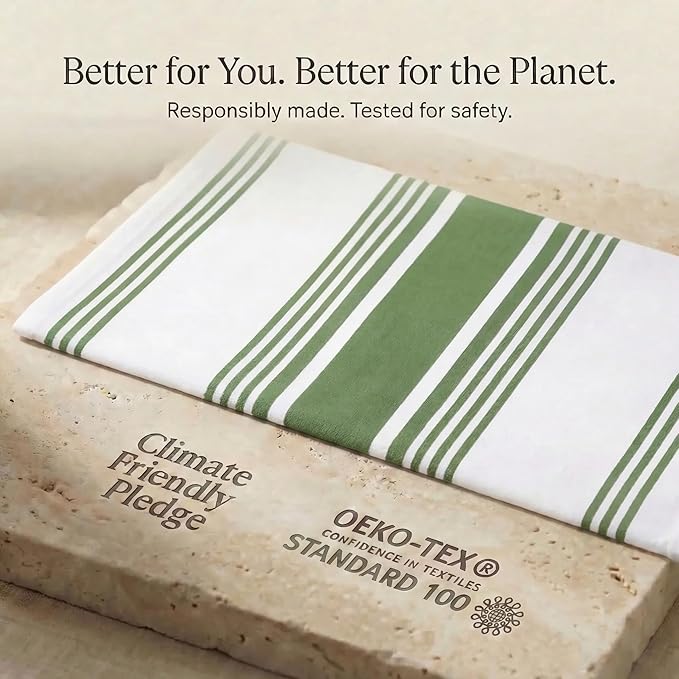 Urban Villa Kitchen Towels 100% Cotton Dish Towels for Kitchen (Set of 6)20”x30” Dish Cloths Highly Absorbent Kitchen Linen Set with Hanging Loop Perfect for Drying Dishes Cleaning Towels-Green White