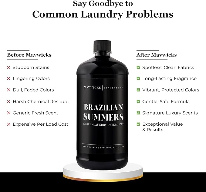 Mavwicks - Laundry Liquid Detergent (Brazilian Summers) - 32 Oz Laundry Perfume Bottle for Men & Women, Stain & Odor Remover, Deep Clean, Long-Lasting Fragrance and Freshness for All Fabrics