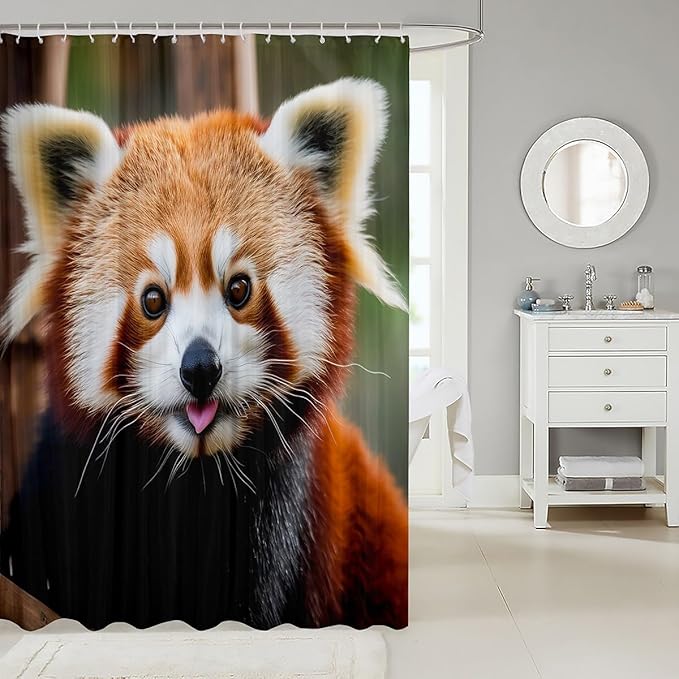Feelyou Red Panda Fabric Bathroom Shower Curtain Cute Panda Waterproof Shower Curtains for Kids Boys Girls Wild Animal Decor Shower Curtain with Hooks Jungle Wildlife Style Curtain,72x72 Inches