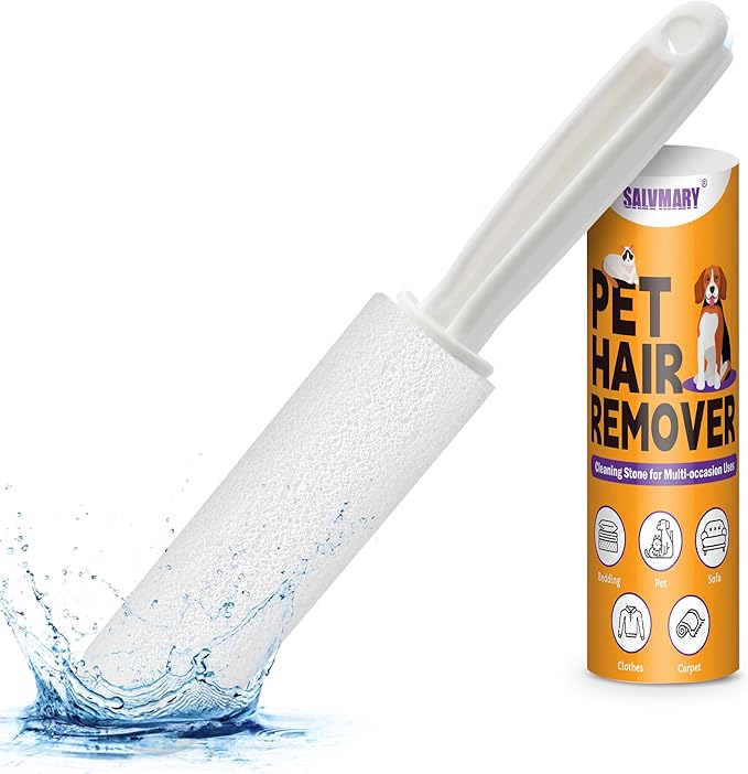 SALVMARY Pumice Stone Toilet Bowl Cleaner with Handle Hard Water Stain Remover for Household Cleaning, Pet Hair Remover Pumice Stone Cat Dog Fur Removal Tool, White 1 Pack