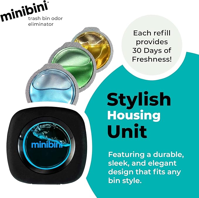 Minibini Trash Can Deodorizer and Odor Eliminator, Garbage Can Air Freshener and Odor Control Up to 90 Days, Device Plus Refill